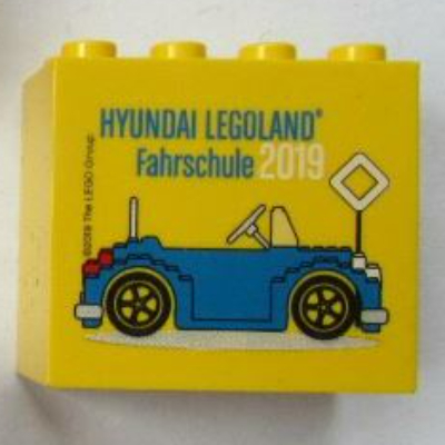 Lego Brick 2 x 4 x 3 with 'HYUNDAI LEGOLAND Fahrschule 2019' Print / Yellow