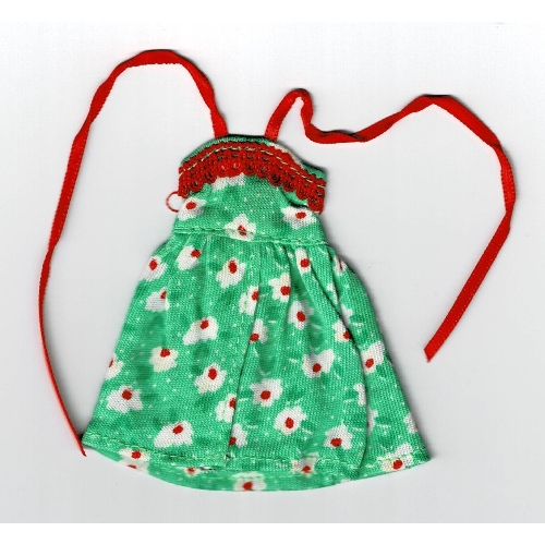 Lego Scala, Dress with White Flowers and Red Trim and Neck Ribbon / Medium Green