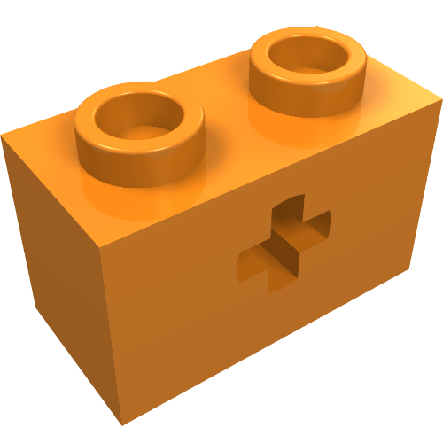 Lego Technic Brick 1 x 2 with Axle Hole Type 1 [+ Opening] and Bottom Ridges / Orange