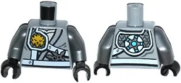 Torso Ninjago Shoulder Protection with White Straps and Gold Lion Emblem over Robes, Shurikens in Belt Pattern / Flat Silver Arms / Black Hands