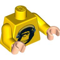 Lego Torso Chimpanzee with Silver Headphones Print, Yellow Arms, Light Nougat Hands / Yellow