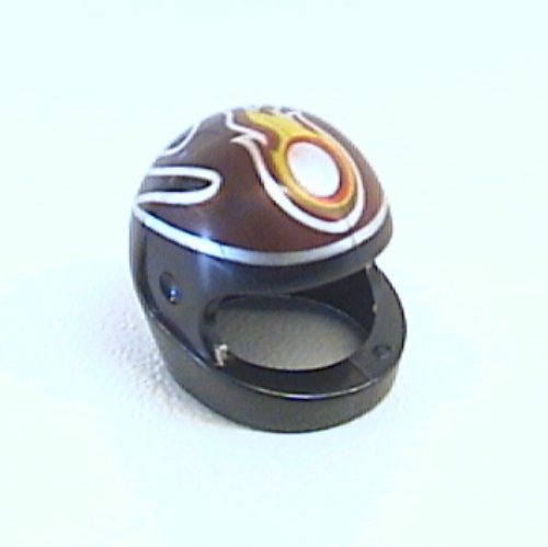 Lego Helmet, Standard with Yellow/Red Flame, Silver Dot Print / Black