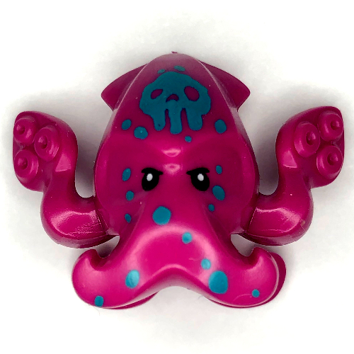 Lego Minifig Head Special, Squid Drummer with Dark Turquoise Skull, Dots print / Magenta