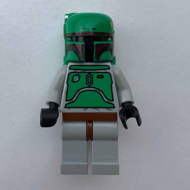 Lego Boba Fett, Helmet and Jetpack, Light Gray Armor, Plain Legs