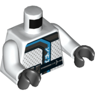 Lego Torso Robe, Small Silver Triangles, Dark Azure Stripe, and Black Utility Belt Print, White Arms, Black Hands / White