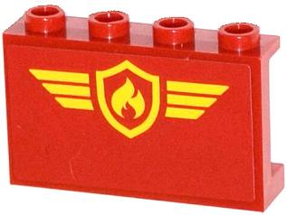 Lego Panel 1 x 4 x 2 with Side Supports - Hollow Studs with Yellow and Red Fire Logo Badge and Yellow Stripes Pattern (Sticker) - Set 60061
