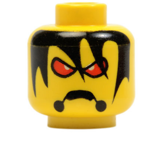 Lego Minifig Head Stingray, Red Eyes, Frown, and Messy Hair Print [Blocked Open Stud] / Yellow