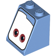 Lego Brick Sloped 65° 2 x 2 x 2 with Bottom Tube and Eyes, Brown (Guido) Print / Medium Blue
