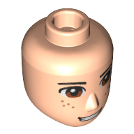 Lego Minidoll Head Male, Hazel Eyes, Freckles print / Light Nougat