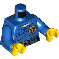 Lego Torso Shirt, Gold Police Badge, Gold Buckle and Black Belt with Pouches Print, Blue Arms, Yellow Hands / Blue