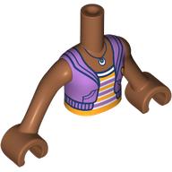 Lego Minidoll Torso Girl with Sienna Brown Arms and Hands with Medium Lavender Jacket, Medium Lavender/Bright Light Orange Striped Shirt, Necklace print / Sienna Brown