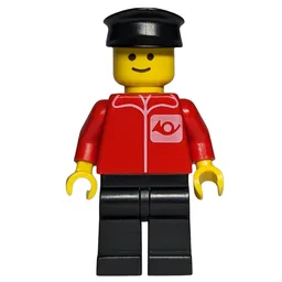 Postal Worker, Red Shirt with Horn Logo, Black Legs, Black Hat (3626a Head)