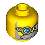 Lego Minifig Head Mr. Oz, Gold Monocle with Blue Lens, Light Bluish Gray Beard Print / Yellow