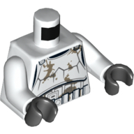 Lego Torso Armor Stormtrooper, Detailed Armor, Dirt Stains Print, White Arms, Black Hands / White