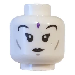 Minifig Head Princess Vania, Dark Purple Bindi, Eyelashes and Eyebrows, Open Mouth / Closed Mouth Print / White