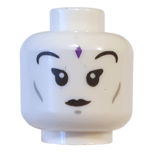 Lego Minifig Head Princess Vania, Dark Purple Bindi, Eyelashes and Eyebrows, Open Mouth / Closed Mouth Print / White