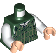 Lego Torso Plaid Vest with White Shirt Print, White Arms, Light Nougat Hands / Dark Green