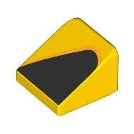 Brick Sloped 30° 1 x 1 x 2/3 with Black Triangle Print / Yellow