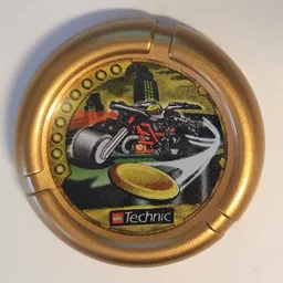 Large Figure Throwing Disk, Millennia, 9 Pips, Motorcycle and Throwing Disk Print / Metallic Gold
