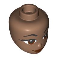 Lego Minidoll Head, Black Eyebrows, Dark Red Eyes, Lips, Smirk print / Medium Brown