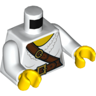 Lego Torso Tunic with Reddish Brown Shoulder Strap and Belt Print, White Arms, Yellow Hands / White