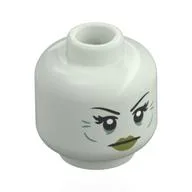Minifig Head Baroness, Black Eyebrows, Olive Green Lips, Neutral / Smile / Glow in Dark White
