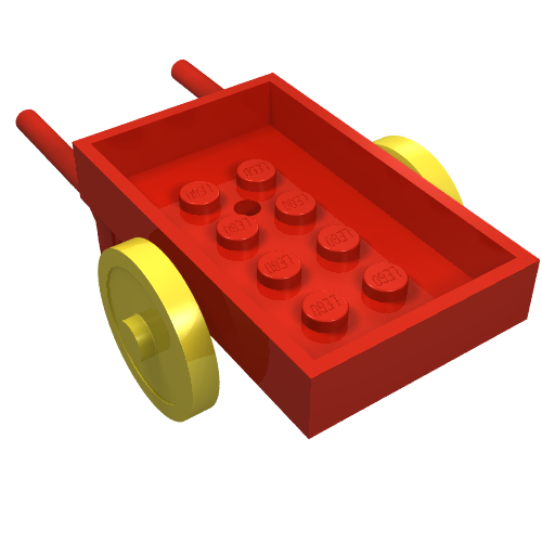 Lego Fabuland, Equipment Wheelbarrow with 2 Yellow Wheels and Red Axle [Complete Assembly] / Red