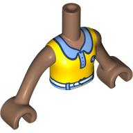 Lego Minidoll Torso Girl with Yellow Shirt, Medium Blue Collar, Button, White Belt print, Medium Brown Arms and Hands / Medium Brown