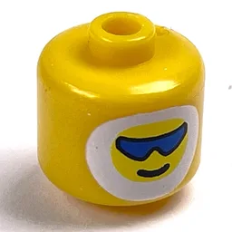 Pen Bead, Round Large, Curved Edges / Cylinder with Minifig Head with Sunglasses, White Fur Hood Print / Yellow