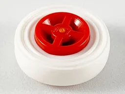 Wheel 8mm D. x 6mm with White Tire 14mm D. x 4mm Smooth Small Single (4624 / 3139) / Red