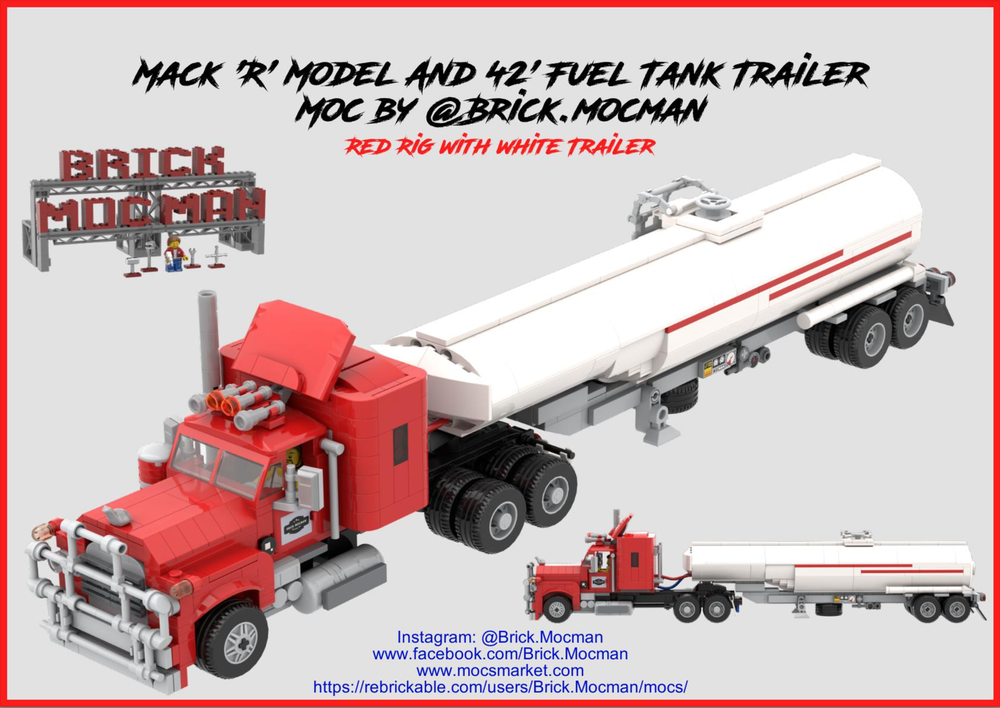 Lego Mack R Series Red Truck and Tanker Trailer