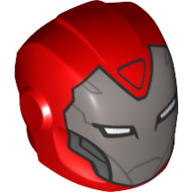 Lego Helmet with Armor Plates and Ear Protectors with Silver Face and White Rectangular Eyes, Triangle on Forehead Print (Pepper Potts) / Red