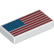 Tile 1 x 2 with US Flag Print / White