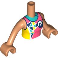 Lego Minidoll Torso Woman with Coral/Yellow Shirt, Dark Blue Whale print, Nougat Arms and Hands / Nougat