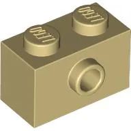 Brick Special 1 x 2 with 1 Center Stud on 1 Side, Bottom Stud Holder / Tan