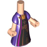 Lego Microdoll Body Long Dress Dark Purple with Black/Magenta Dress, Brown Decorations print / Light Nougat