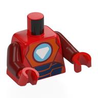 Lego Torso, Iron-Man Armor, Reddish Brown/Dark Blue Panels, Medium Azure Arc Reactor, White Triangle print, Dark Red Arms, Red Hands / Red