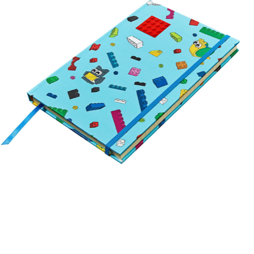Lego Notebook with Brick Images, Embedded Red 4 x 4 Plate, Blue Ribbon / [No Color/Any Color]