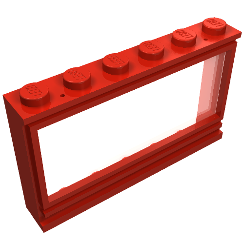 Lego Window 1 x 6 x 3 Panorama (old type) with Solid Studs and Fixed Glass / Red