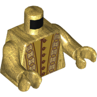 Lego Torso Robes, Ornate Trim, Open over Vest with Buttons, Dark Red Lines Print, Pearl Gold Arms and Hands / Pearl Gold
