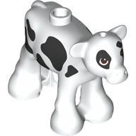 Lego Animal, Cow, Baby / Calf with Reddish Brown Eyes, Black Spots Print / White