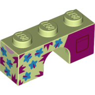 Lego Brick Arch 1 x 3 with Dark Azure Flowers, Magenta Spikes and Back Pockets Print / Yellowish Green