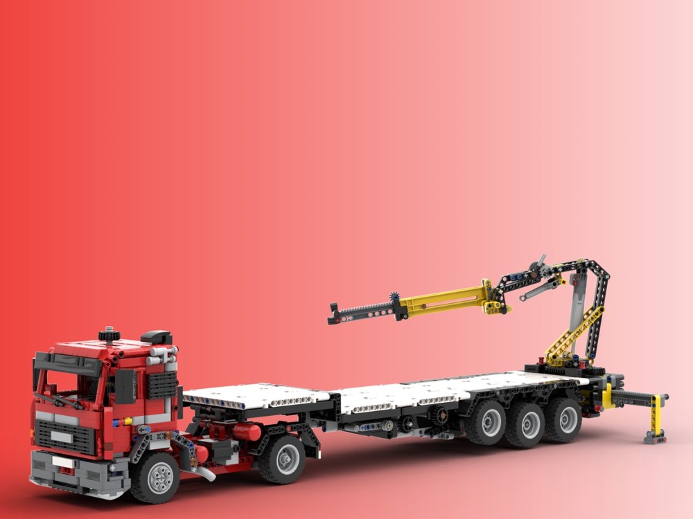 Lego Iveco Turbostar 190-42 and flatbed trailer with crane