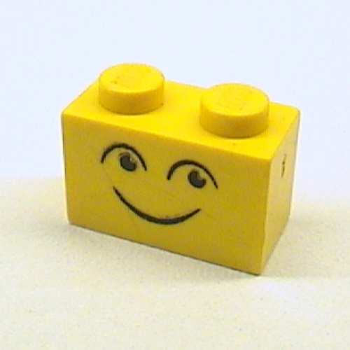 Lego Brick 1 x 2 with Eyes, Smile, and Eyebrows Print / Yellow