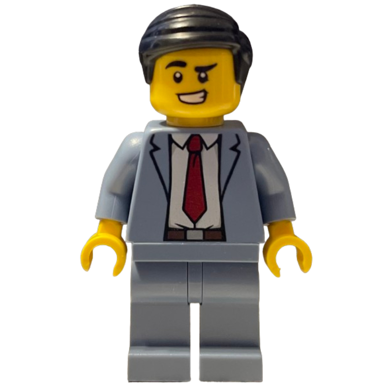 Lego Man, Sand Blue Suit with Red Tie, Black Hair