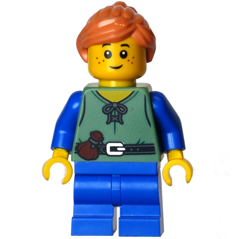 Lego Elf, Sand Green Torso, Blue Legs, Nougat Hair