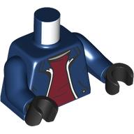 Lego Torso Jacket, White Zipper, Dark Red Shirt print, Dark Blue Arms, Black Hands / Dark Blue