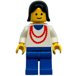 Woman, White Top with Red Necklace, Blue Legs, Black Hair (3626a Head)