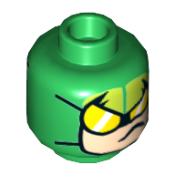 Lego Minifig Head Scorpion, Balaclava, Light Nougat Face, Yellow Goggles Print [Hollow Stud] / Green