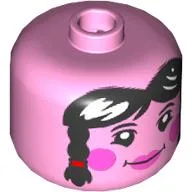 BigFig Head, Black Long Hair, Pigtails with Red Bands, Dark Pink Cheeks, Lips Print
